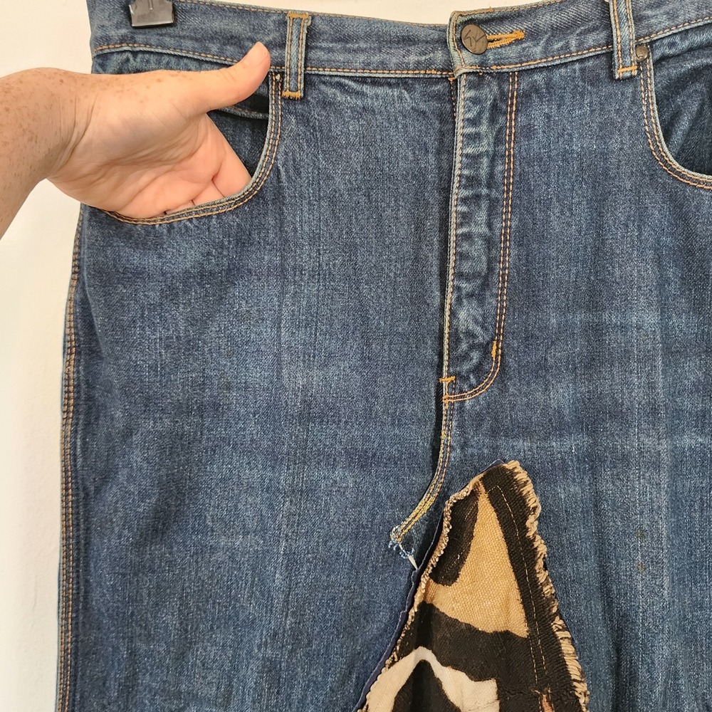 Vintage Y2k Denim Maxi Skirt Patterned Geometric Boho Print Art To Wear 14 View 5